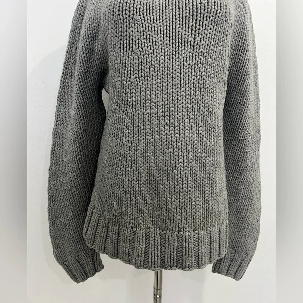 J. Crew Vintage Hand Knit Cotton Roll Neck Gray Swater - Picture 6 of 11